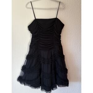 Women’s Masquerade Black Ruched Tulle Mini Dress Formal Whimsigoth Prom Goth
